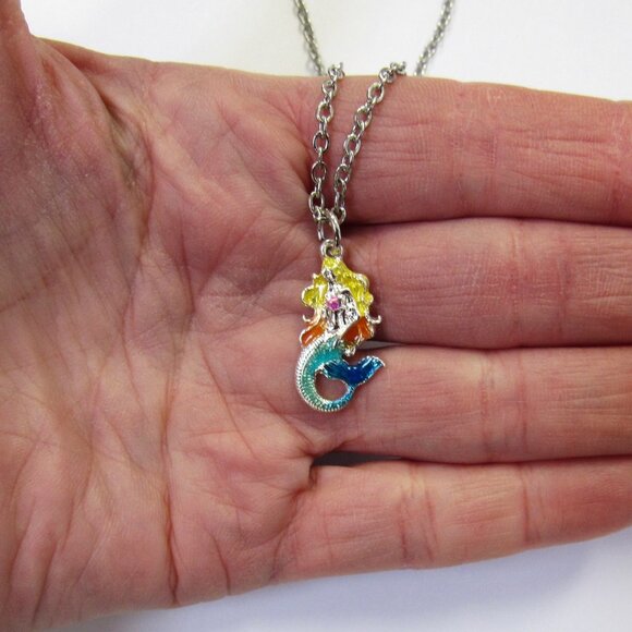 Silver Plated Mermaid Charm Necklace Pendant Stocking Stuffer Gift - Picture 3 of 3